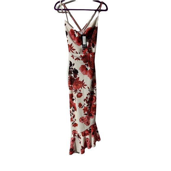 Nasty Gal Asymmetrical Frill Hem Midi Maxi Dress Size US 4 Sheath Floral NWT - Picture 7 of 10